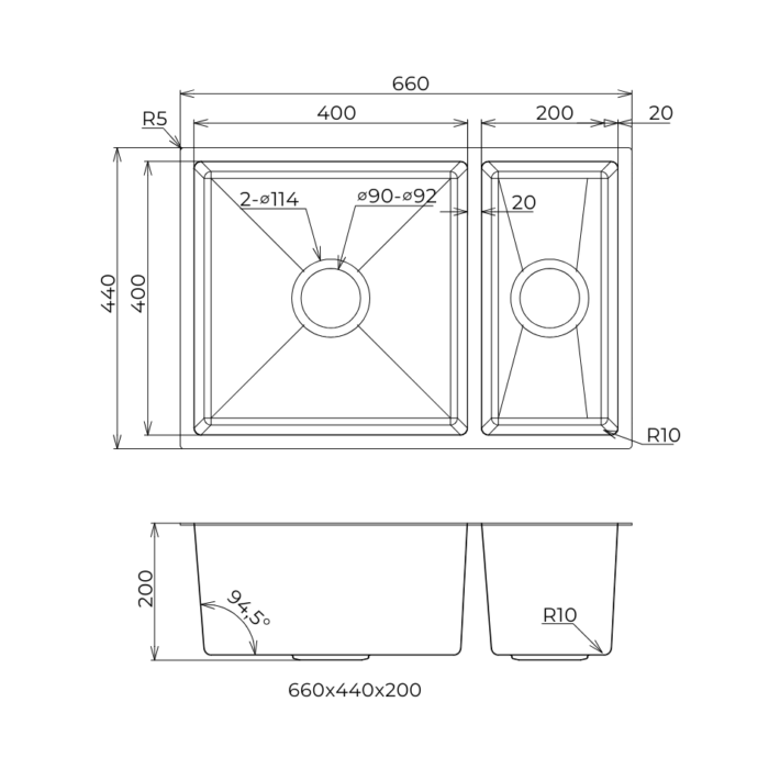 Kitchen Sink double bowl 304 Stainless Steel 1.0mm Thickness
