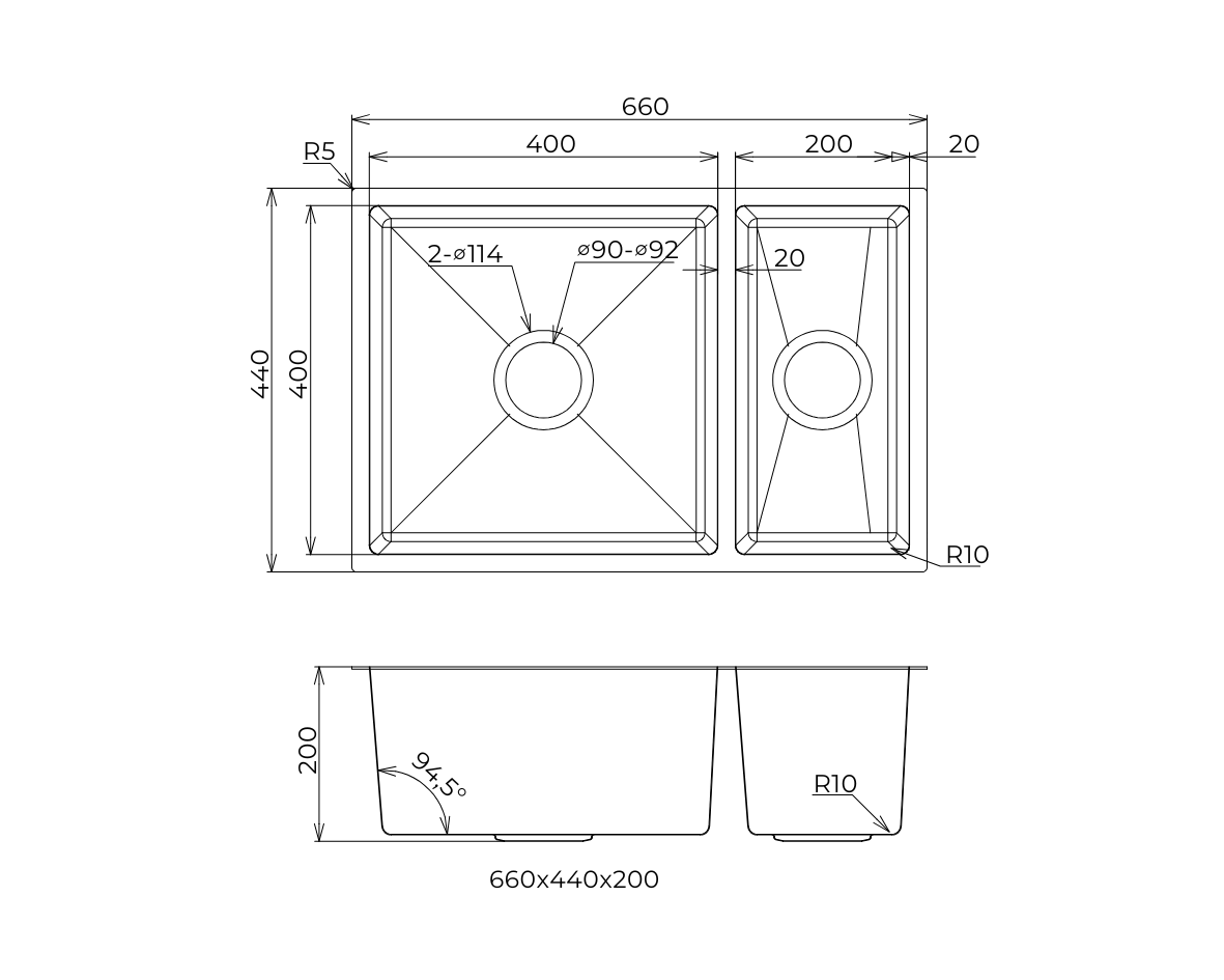 Kitchen Sink double bowl 304 Stainless Steel 1.0mm Thickness