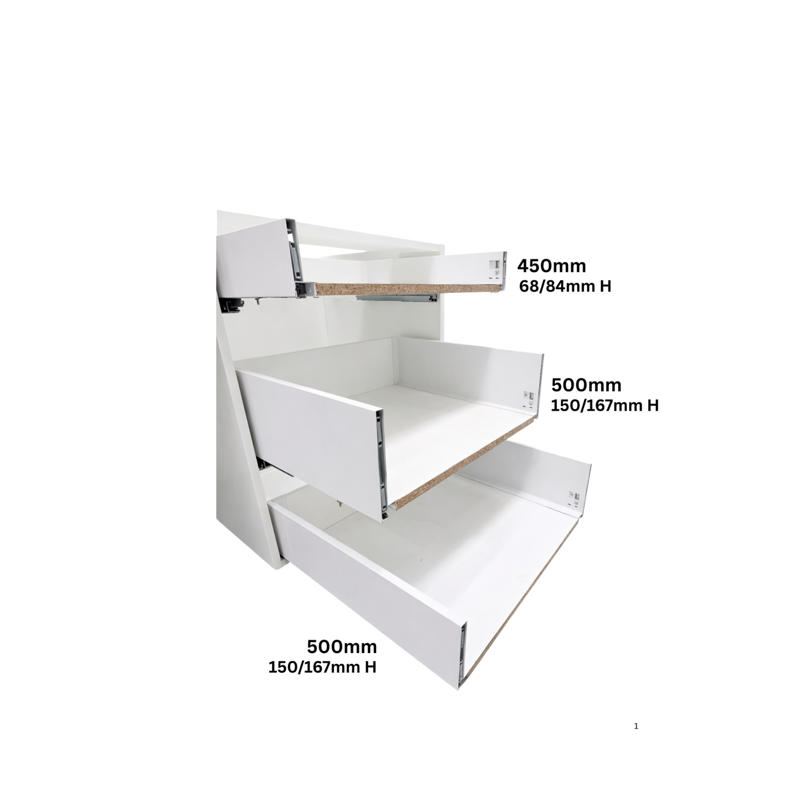 Kitchen Drawer System Soft Closing Metal Slim Box Drawer 450mm Depth 68/84mm Height